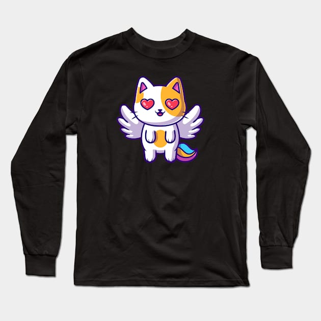 Cute Cat Unicorn Flying Cartoon Long Sleeve T-Shirt by Catalyst Labs